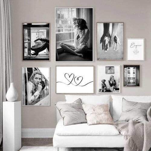 Modern Fashion Print Home Decor Wall Art Canvas Painting Figure Black White Picture Nordic Art Poster for Girl Dormitory Decor
