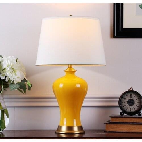 Medium Conventional Amber Glazed American desk lamp for Living Room Large Bedroom Bedside Lamp