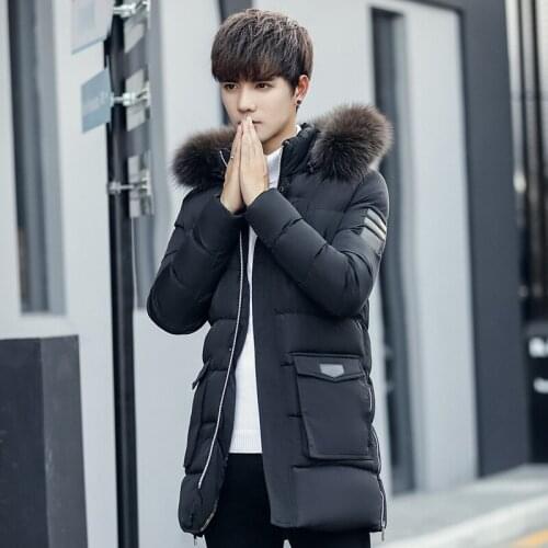 Cotton-padded Clothes Jacket Mens Mid-length Winter Thick Cotton-padded Clothes Warm Jacket Korean-style Slim Fit Mens Cotton