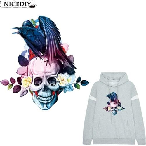 Nicediy Skull Bird Iron-On Transfers Grim Reaper Heat Transfers PVC Patches For Clothes Thermal Transfers Hot Vinyl Iron Sticker