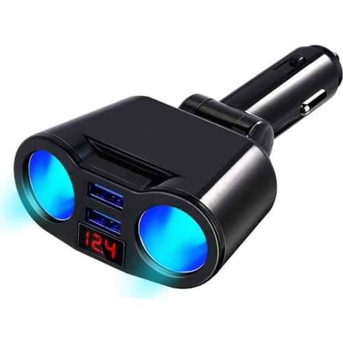 Universal Dual USB Car Cigarette Lighter Splitter 12V-24V Socket Adapter Voltage Monitor Auto Car USB Plug Converter