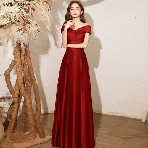 Vintage Satin Long Evening Dress Sexy Off the Shoulder Elegant Floor Length Burgundy Prom Dresses Formal Robe Vestidos de fiesta