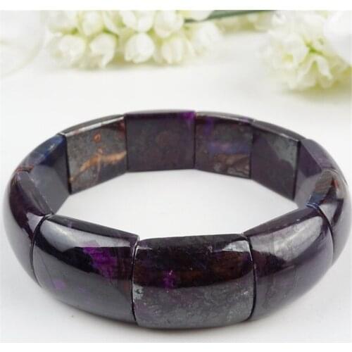 Women Femme Charm Bracelet Gift South African Genuine Purple Sugilite Gem Stretch Rectangle Bead Natural Stone Bracelet