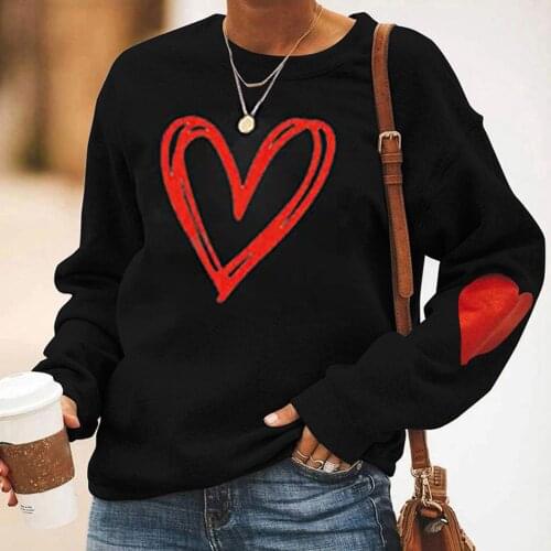 Womens Pullover Sweatshirt Heart Printed Long Sleeve Streetwear Top Autumn Winter Sweat Shirt Female Oversize Casual Top Blusa