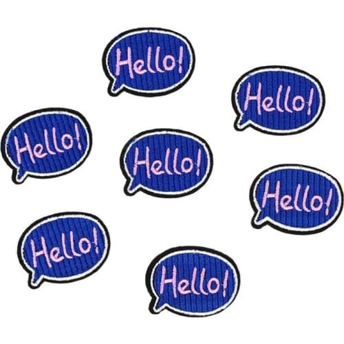 10pcs/lot Embroidrey English word Patches Iron Funny Hello Stickers Diy Iron on Appliques Apparel Jeans Bags Shoes Motif Badge