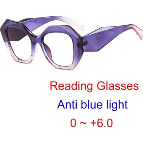 2021 Fashion Gradient Purple Womens Reading Glasses Magnifier Luxury Brand Clear Eyeglasses Frame Presbyopia Eyewear очки +1.5