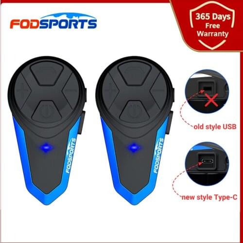 2PCS Fodsports Bt S3 Bluetooth Intercom Motorcycle Helmet Headset Type-c Interface Noise Reduction Headphone Interphone FM Radio