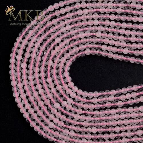 3mm Natural Stone Rose Pink Quartz Crystal Round Beads Space Loose Beads For Jewelry Making Diy Bracelet Jewellery Strand 15