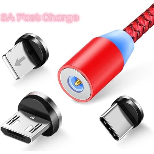 3A Magnetic Micro USB Cable 1M/2M For iPhone11 Pro 7 8 USB C Mobile Phone Accessories USB Type C Cable Magnetic Charging Cables
