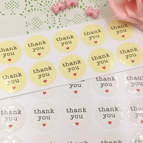 600pcs Paper thank you heart Circular Cursive writing design Sticker Labels Seals Gift stickers for Wedding Labels kraft sticker