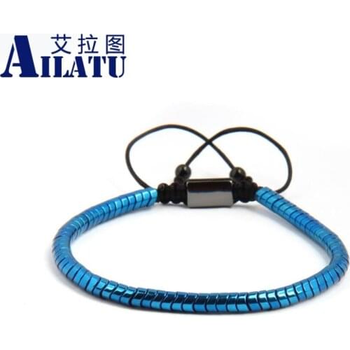 Ailatu 4mm Snake Hematite Macrame Bracelet Men Fashion 2019 Fashion New Braided Adjustable Men Bracelet For Couples Jewelry Gift