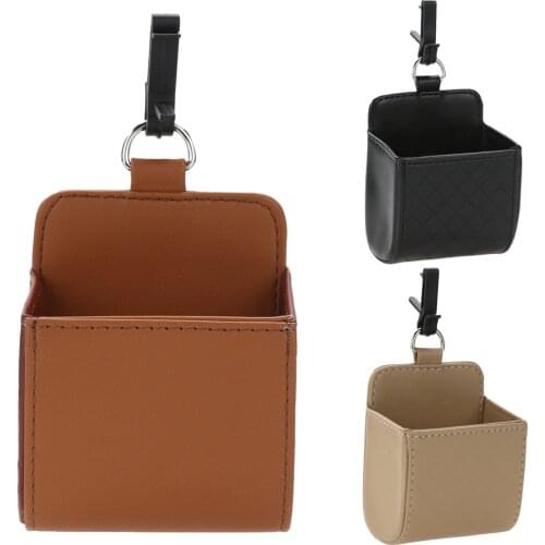 Car Auto Outlet Vent Trash Box PU Leather Mobile Phone Holder Debris Bag MGO3