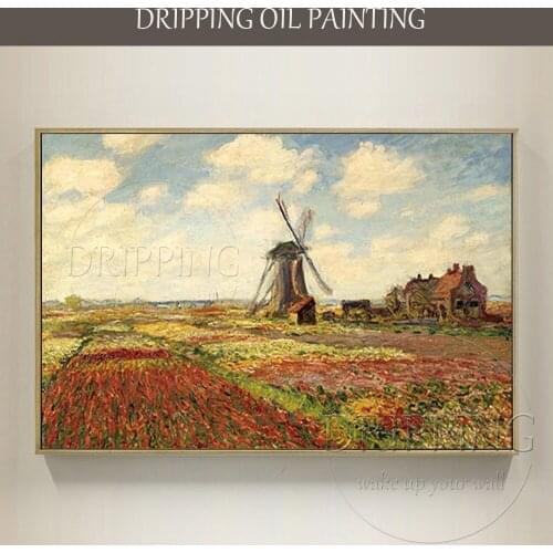 Free Shipping High Quality Windmill Landscape Oil Painting Repaint Impressionist Landscape Monet Windmill Landscape Oil Painting