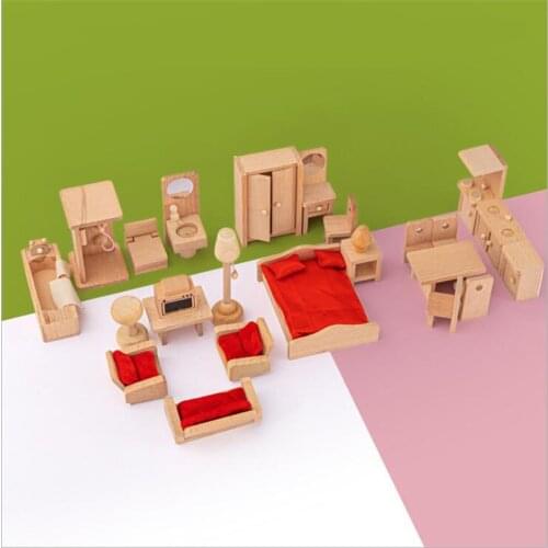 Dollhouse Wooden Furniture Toy For Dolls Kids Children Miniature Pretend Play toy Mini Wood Furniture Set Toys Boys Girls Gifts