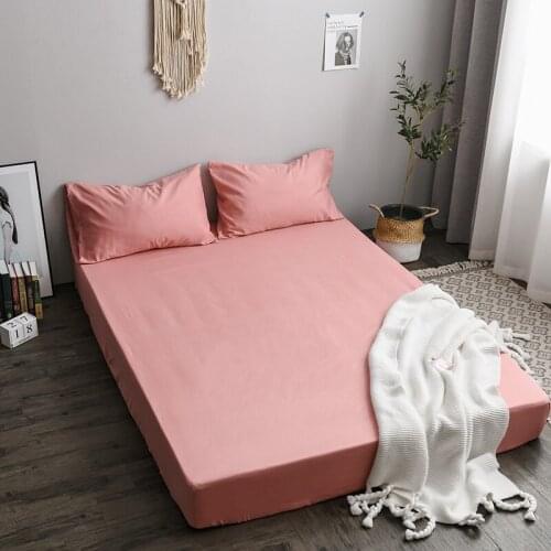 Home Anti-Slip Mattress Protector Cover Solid Color Fully Wrapped Fitted Bed Sheet with Elastic For Adult Twin Full Queen King