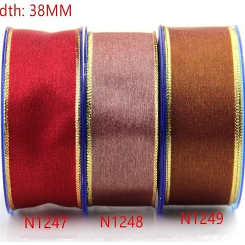 38MM X 25yards Golden Lurex Edge Two Tone Wired Ribbon for Christmas decoration wrapping gift packaging
