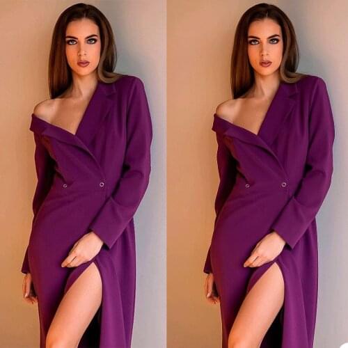 Purple Blazer Dress Suits Summer V Neck Long Sleeve Women Leisure Outfits Formal Evening Party Wedding Wear One Piece