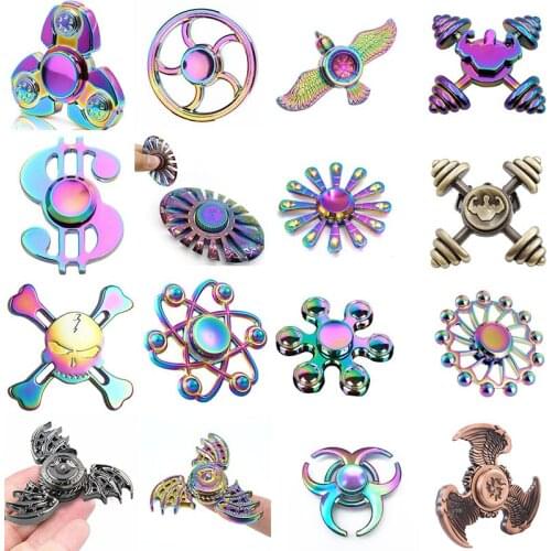 Hot Sale Fidget Spinner Rainbow Metal Hand Spinner Adult Child Decompression Toys Fingertip Gyroscope Asuka Hexagon Bat UFO