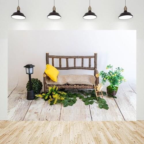 Lovely Wooden Bench Photography Backgrounds Custom Backdrops Photo Studio for Children Baby Shower Portrait Party Photocall