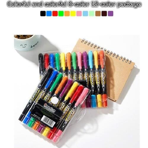 Xintai Tower 8-color 12-color small double-headed oil marker black childrens drawing brush fine-headed sketch pen
