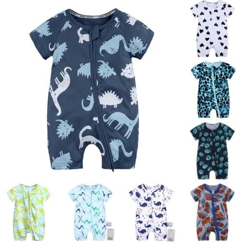 2020 Toddler Newborn Baby Boys Girls Dinosaur Zipper Rompers Cartoon Jumpsuit Outfits Clothes Short Sleeve Baby Rompers DS19