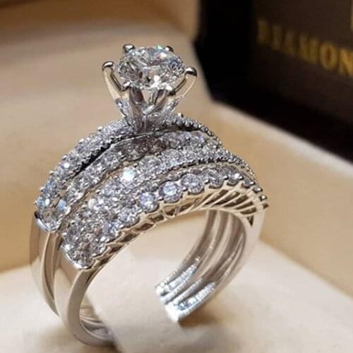 Luxury Wedding Ring Set for Women AAA Cubic Zircon Stone Elegant Bridal Engagement 2Pcs Set Finger Ring Party Jewelry