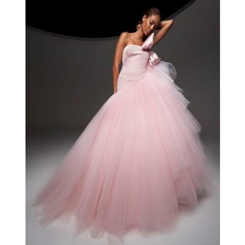 Pretty Pink A-Line Tulle Dress Robe Puffy Prom Party Dresses Stain Bow Soft Tulle Robe de Mariee