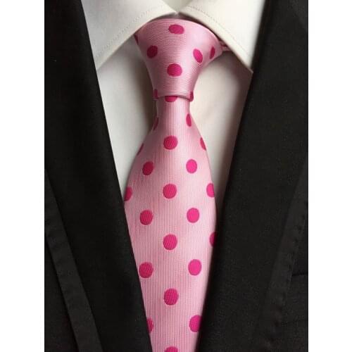 Fashion Men Polka Dots Neck Ties Romantic Pink Wedding Necktie with Rose Red Spots
