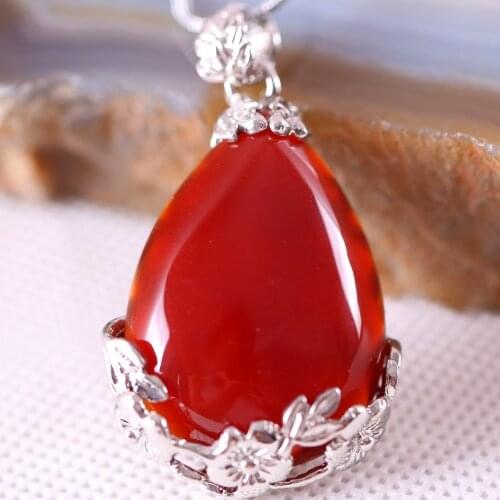 New Free Shipping Fashion Jewelry 27x36MM Water Drop Bead Natural Stone Bead Red Carnelian Pendant 1Pcs with Chain 18inches K320