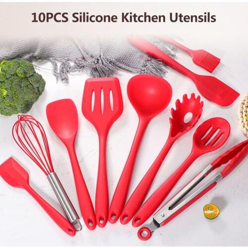 10pcs Non-stick Cookware Silicone Kitchen Cooking Utensils Kitchenware Set Baking Tools Shovel Cookware Kit with Storage Box