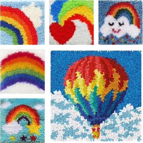 Rainbow Smyrna latch hook kit rugs for modern living room DIY carpet embroidery cross stitch set button pack bedroom rug