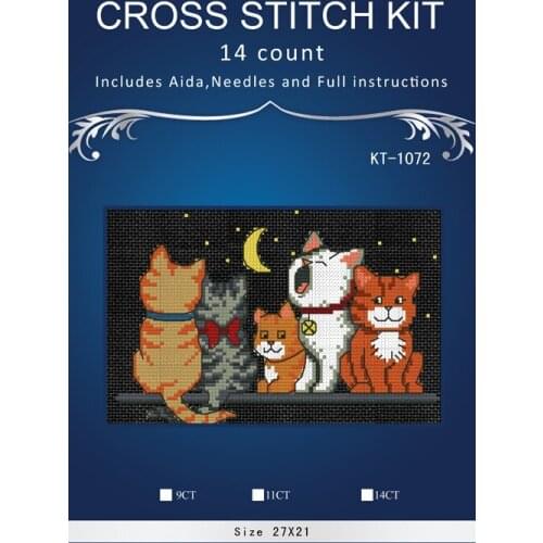 NewKT-1072 Cats on Moonlight Counted Cross Stitch Cross Stitch 14CT Cross-Stitch Kit Handmade Embroidery Needlework