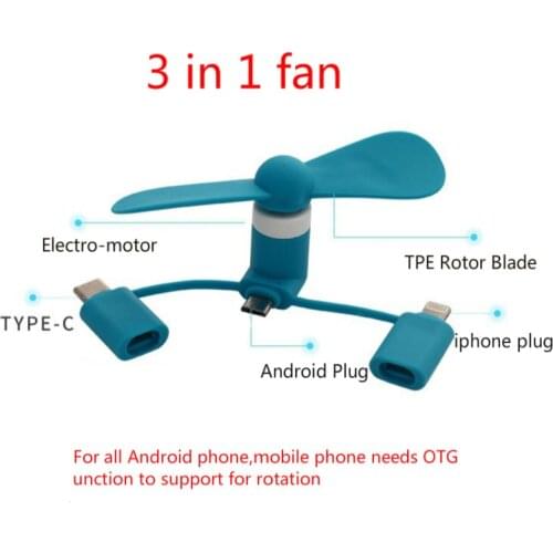 3 IN 1 Travel Portable Cell Phone Mini Fan Cooling Cooler For Micro USB C For iPhone 5 6 6S 7 Plus 8 X for Android Type-c