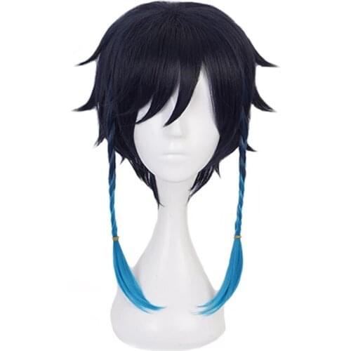 Anime Game Genshin Impact Venti Cosplay Wig Gradient Double Ponytail Mondstadt Barbatos Hair Wig Cosplay Costume Halloween