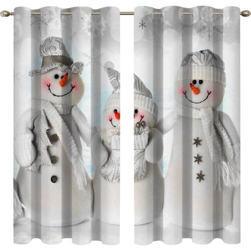 2 Pcs/set Snowman Thickened Cloth Curtain Nordic Window Blackout Curtains for Bedroom and Living Room