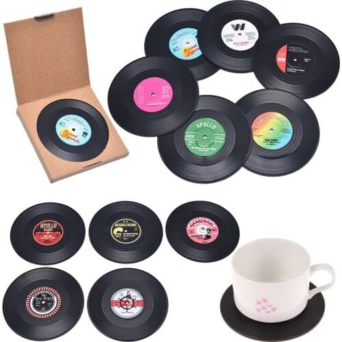 2/4/6pcs Retro Vinyl Coasters Drinks Table Cup Mat CD Record Spinning Mats Table Decoration Kitchen Tools Home Decor