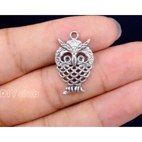 60pcs-Antique Silver Owl Charms Pendant, Jewelry Accessories 24x15mm