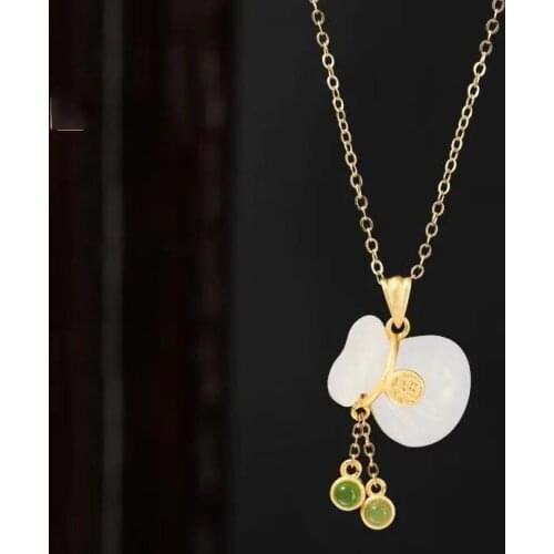S925 Sterling Silver Natural Hetian Jade White Jade Purse Necklace Ornament Girls Ancient Style Light Luxury Minority Style