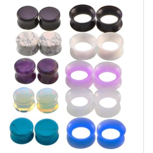 10pair/set Natural stone Ear Gauge Flesh Silicone Ear Tunnel Plug Expansion Fashion Women Body Piercing Jewelry Free Shipping