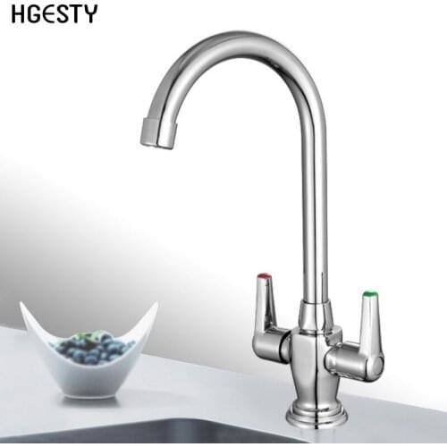 Kitchen Faucet Double Handle Single Hole Rotation Spout Sink Basin Tap Hot and Cold Water Mixer Faucet Deck Mounted Accessories