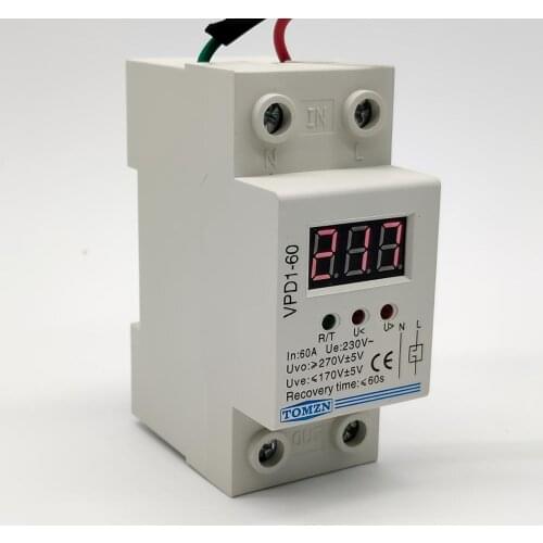 40A 60A 220V automatic reconnect over voltage under voltage protection protective device relay with Voltmeter voltage monitor