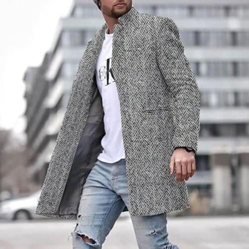 2021 European and American windbreaker mens medium and long solid color suit collar coat fashion texture long warm coat