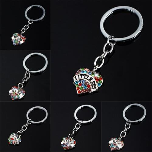 Vintage Colorful Heart Crystal Keyring Rhinestone Family Fashion Charm Women Men Statement Jewelry Key Chains For Car Bags NEW