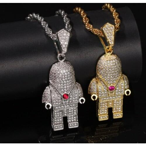 Hip Hop Jewelry Zircon Astronaut Iced Out Cool Mens Pendant Necklace Gold Chain For Men Fashion Necklace