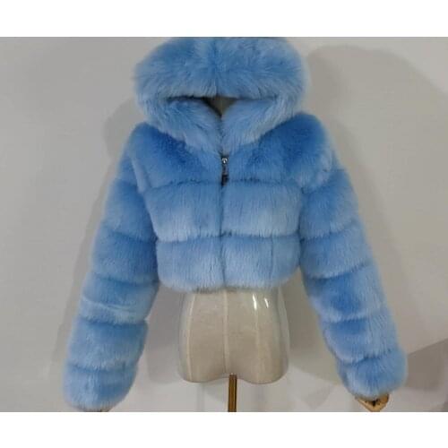 Plus size Women Jacket 2021 Fashion Autumn Winter Faux Fur Cropped Coat Fluffy Zip Hooded Warm Short Jacket sobretudo feminino