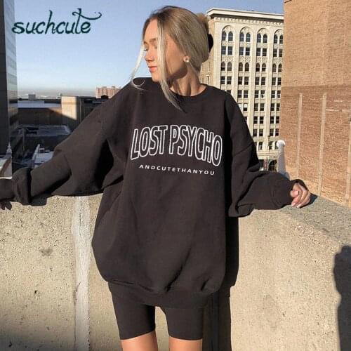 SUCHCUTE Hoodies women oversize Hoody Top Y2K aesthetics 90s streetwear O neck Female Sweatshirts Gothic 90s outfits