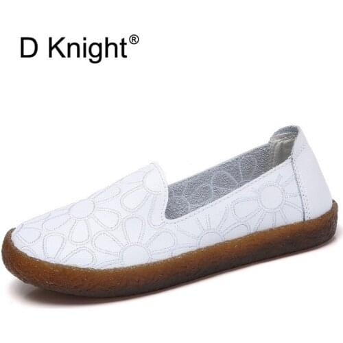 New Women Genuine Leather Flat Shoes Round Toe Slip-on Women Flats Ladies Casual Flat Shoes Comfortable Loafer Size 22.5--25.5CM