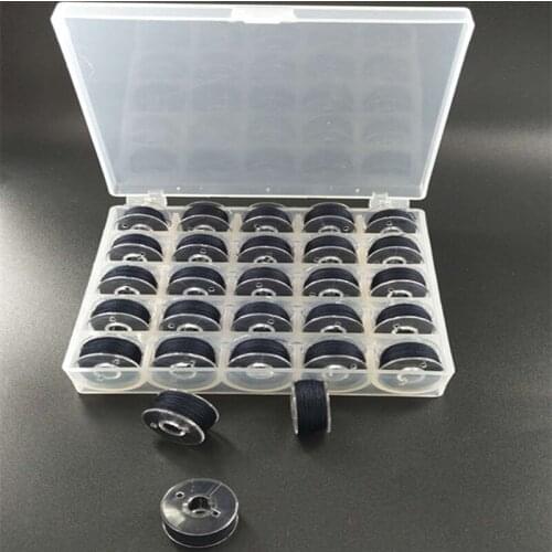 1 Box 25Pcs Plastic bobbin with thread all black and white monochrome transparent box bobbin with thread