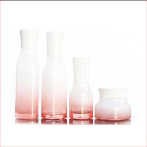 100ml Glass Lotion/spray Pump Empty Bottle/50g jar White Cap Gradient Red Cosmetic Packing Container 100pcs/lot