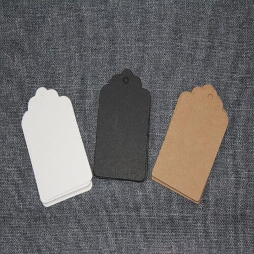 100pcs/lot 4 size White Black Brown Kraft Paper Tags DIY Scallop Head Label Luggage Wedding Note Blank Price Hang Tag String